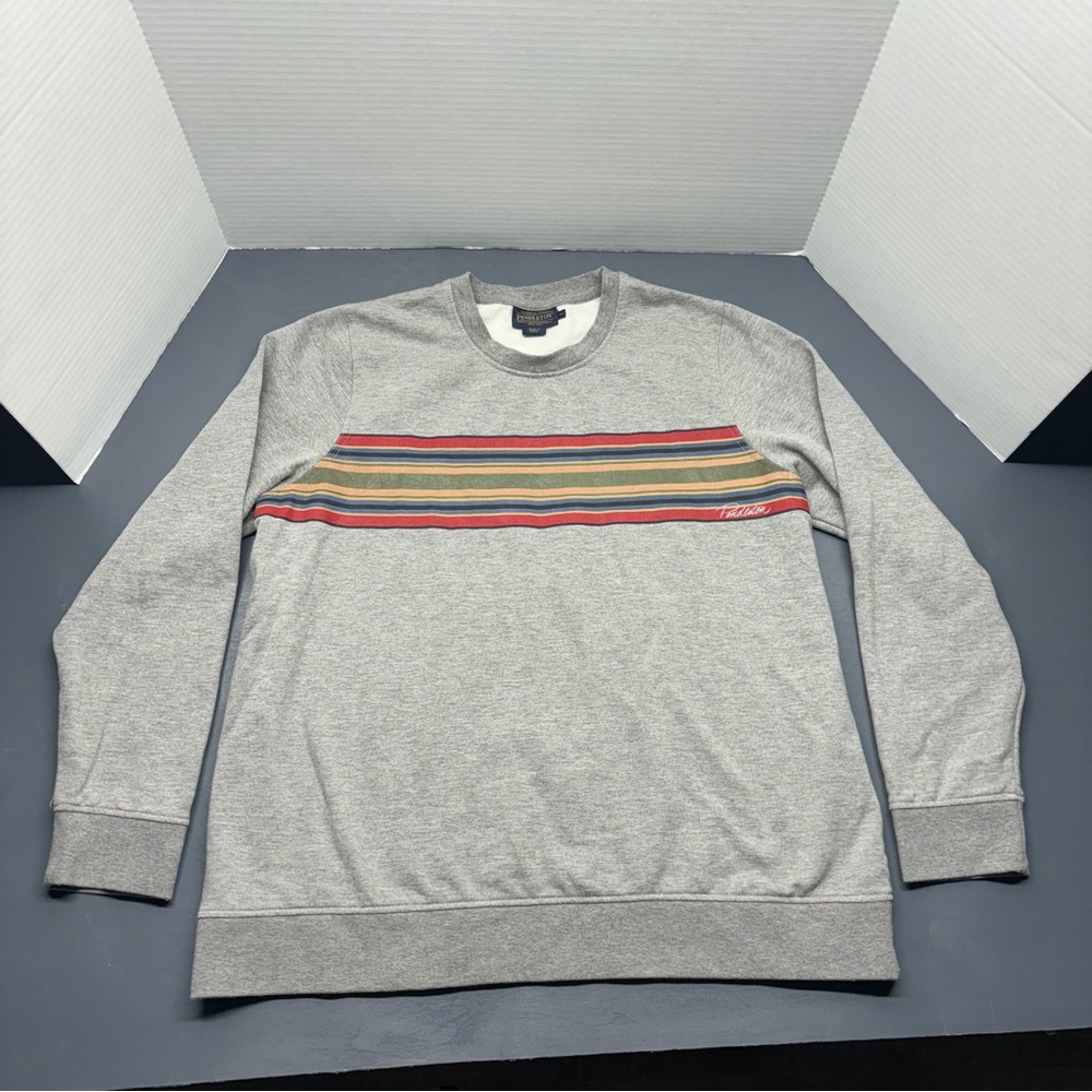 Pendleton Gray Sweatshirt with Red, Green, Yellow and Blue Stripes